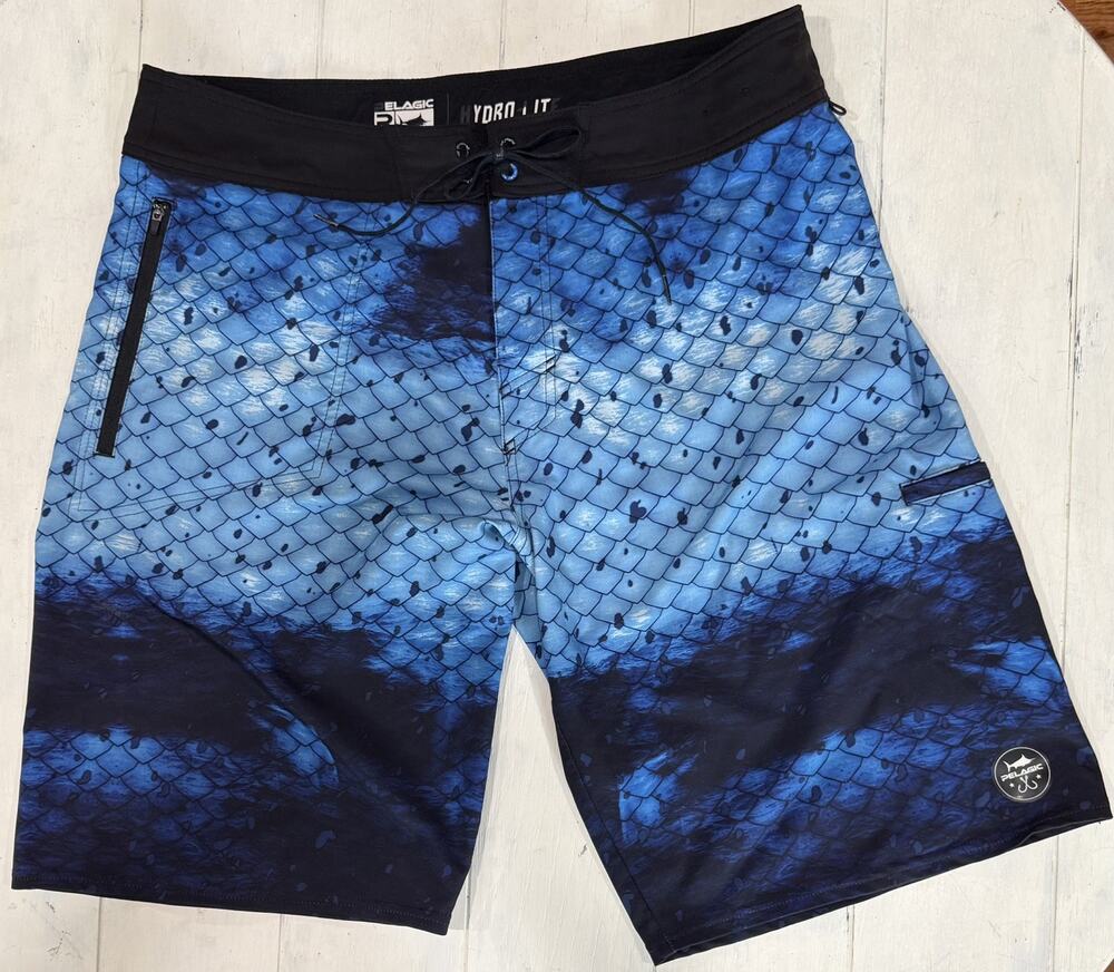 Pelagic High Performance Shorts Mens 38 Blue Fishing Board Shorts Swim Trunks
